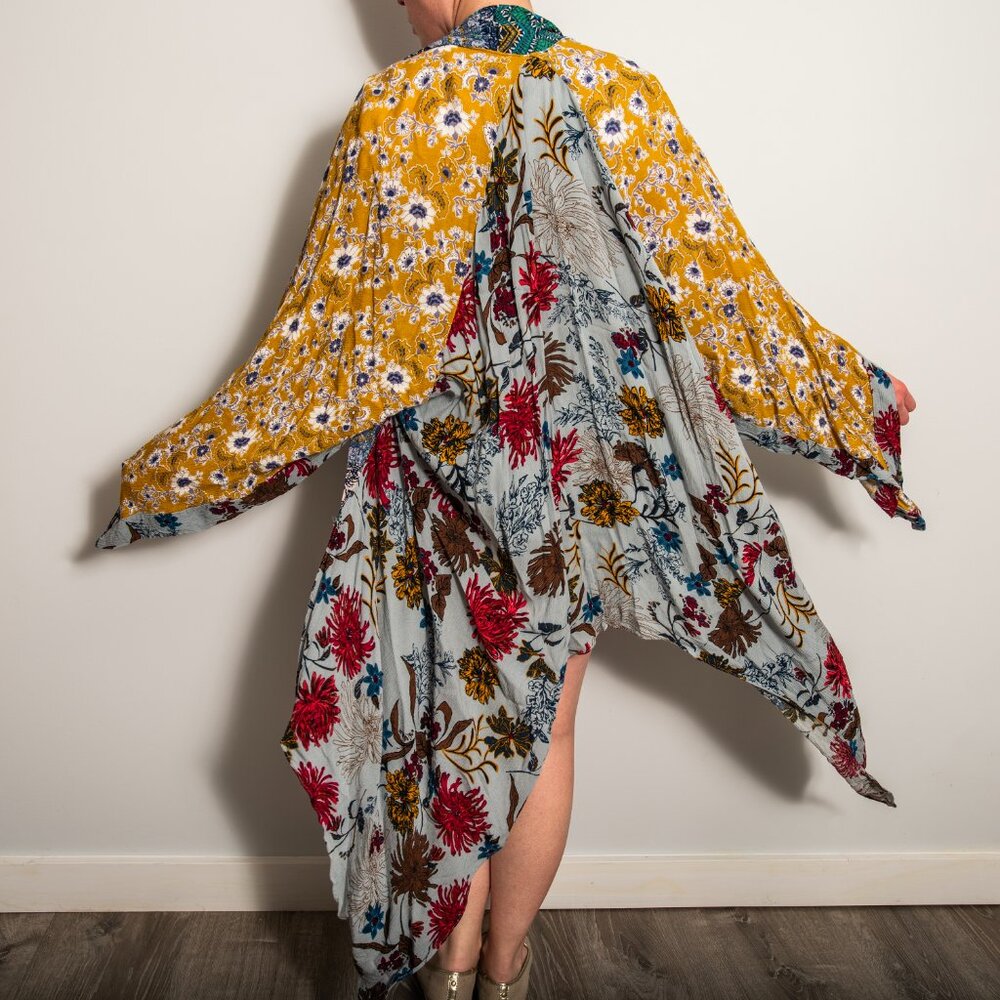 Boho Floral Mixed Pattern Kimono Duster